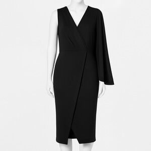 NWT Boohoo Black Sleeveless Draped Wrap Midi Dress V-Neck Cocktail Dress Size 10